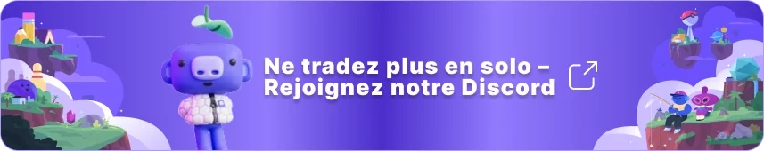 Bannière Discord de la communauté de trading AcademyX Online, incitant à rejoindre une communauté pour ne plus trader en solo. 