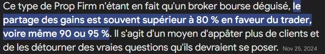 Avertissement sur les pratiques des prop firms et le partage des gains en trading