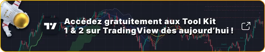 Bannière promotionnelle offrant un accès gratuit aux indicateurs de trading Tool Kit 1 & 2 sur TradingView, créés par AcademyX Online